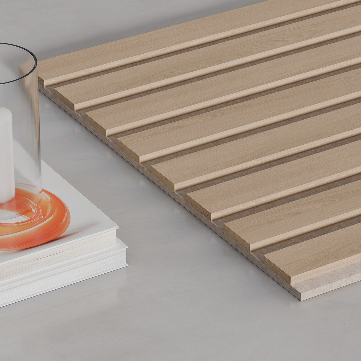 Teak acoustic wood slat panel sample